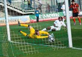Ball in the goal of SC ”Metallurg”