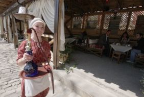 The waitress has a hookah