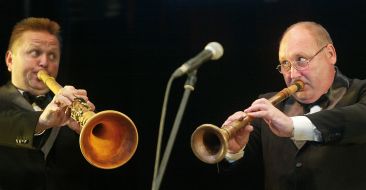 Participants of band of the Russian age-old winds instruments