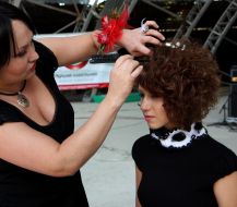 Hairdresser makes the hair