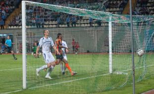 Ball in the goal of SC ”Tavriya”