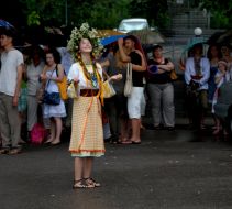 A girl glad to the rain