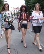 Girls in embroidered shirts