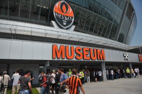 Journalists near ”Shakhter” stadium