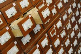 Boxes with archival files of the