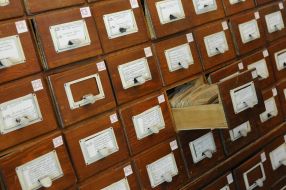Boxes with archival files of the