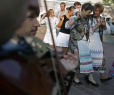 Participants of folk-lore band  ”Mikhail miracle”