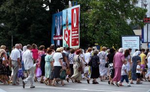 Believers after festive divine Service