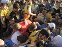FC Metalist during a protest