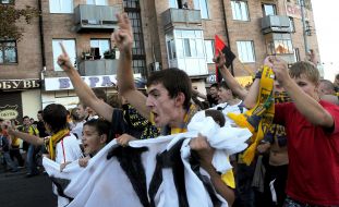 FC Metalist during a protest