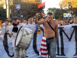 FC Metalist during a protest