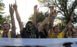 FC Metalist during a protest