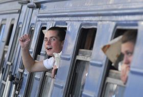 Passengers are in a train