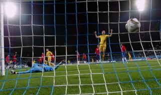 Ball in the goal of the Chile National Soccer Team