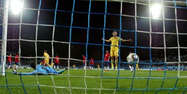 Ball in the goal of the Chile National Soccer Team