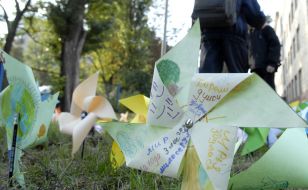 Self-made paper propellers with inscriptions