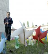 Self-made paper propellers with inscriptions