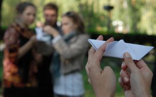 Students folded paper origami