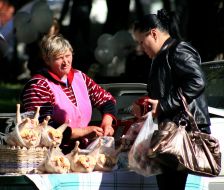 Woman buys a chicken