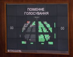 Placards with the results of voting