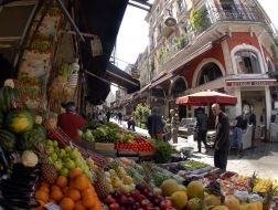Counter with vegetables and fruits