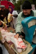 A salesman weighs fat