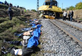 The corpses of bus passengers