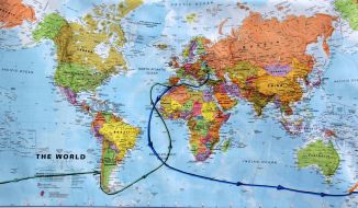 Маршрут кругосвітнього плавання на карті