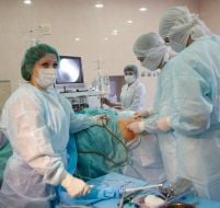 Surgeons carry out hip arthroscopy