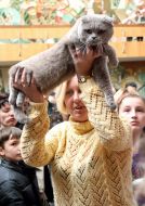 Женщина демонстрирует своего кота