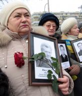 Participants of the ceremony of memory honouring of disaster fighters at Chernobyl nuclear power plant