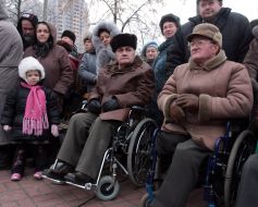 Participants of the ceremony of memory honouring of disaster fighters at Chernobyl nuclear power plant