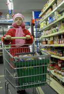 A girl in a food store