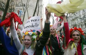 Activists of FEMEN womanish motion