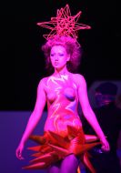 A model demonstrates a hair-do