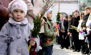 Girl with the sprigs of pussy-willow