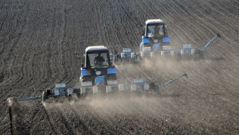 Tractors sowing sunflower