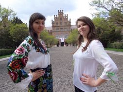 Girls in embroidered shirts