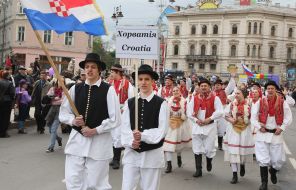 Participants of festive parade