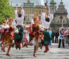 Participants of festive parade