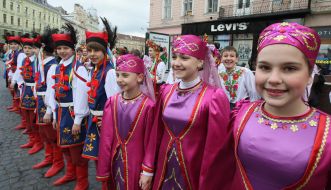 Participants of festive parade