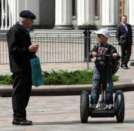 Elderly man and boy
