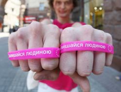 Participant of action with bracelets