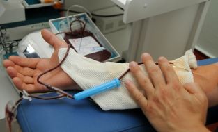 Volunteer donates blood