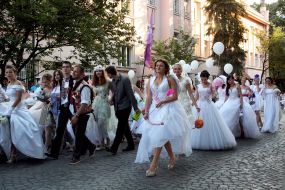 Participants of the parade of brides