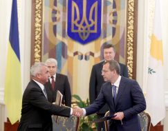Andrey Klyuyev, Viktor Yanukovich and Demetris Christofias