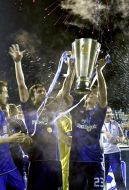 Players of FC "Dinamo" (Kiev) hold the won Cup