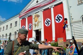 Portrait of Hitler and transparencies with a swastika