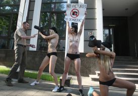 Action of FEMEN in support of arrested Georgian photographers