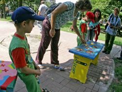 Art-bench in the park of the capital